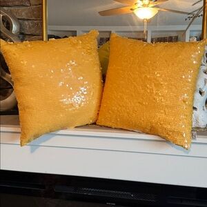 Set of two NWT Thro by Marlo Lorenz yellow 18”sequins pillows